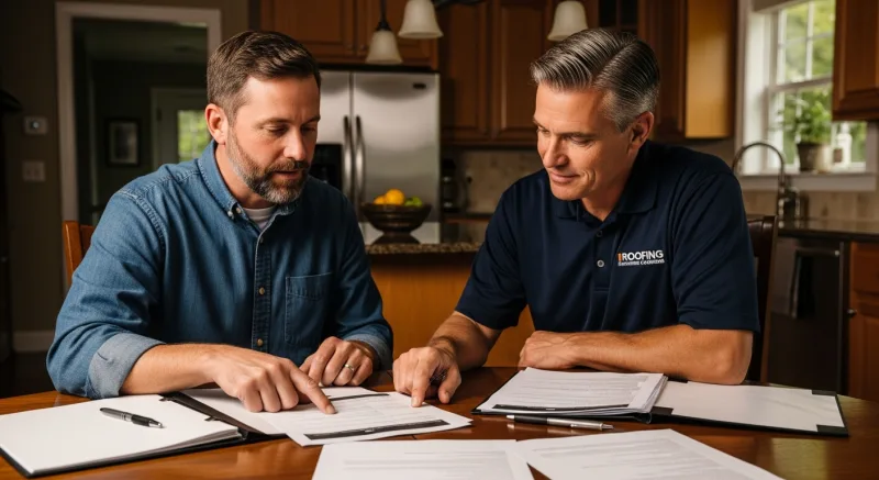 Homeowner reviewing roofing estimate with contractor in Northern Virginia