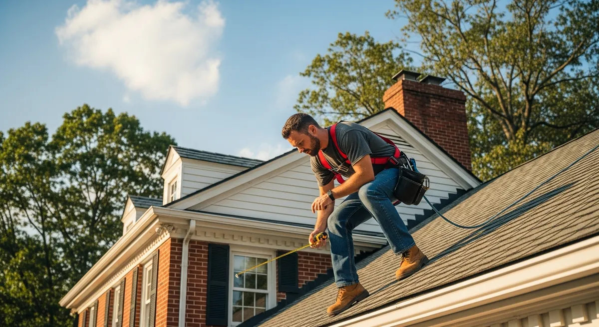 Roofing company working on a Virginia home