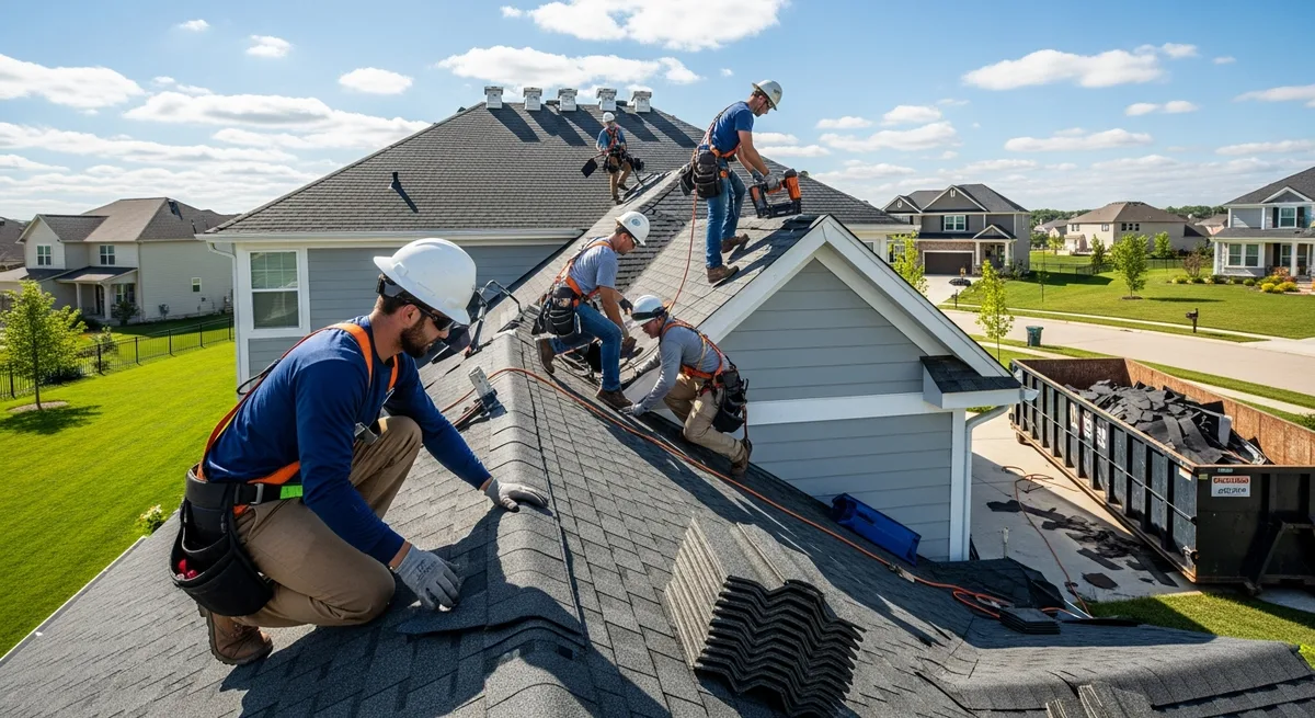 Professional roofing contractors working on a home in Centreville Virginia