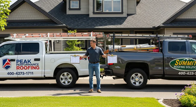 Homeowner comparing roofing contractor estimates outside their Northern Virginia home